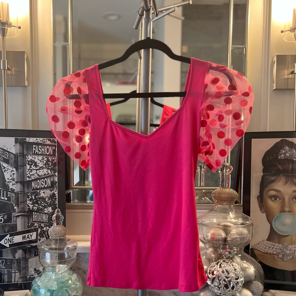 Fitted Fuscia Sheet Puffy Sleeve Top